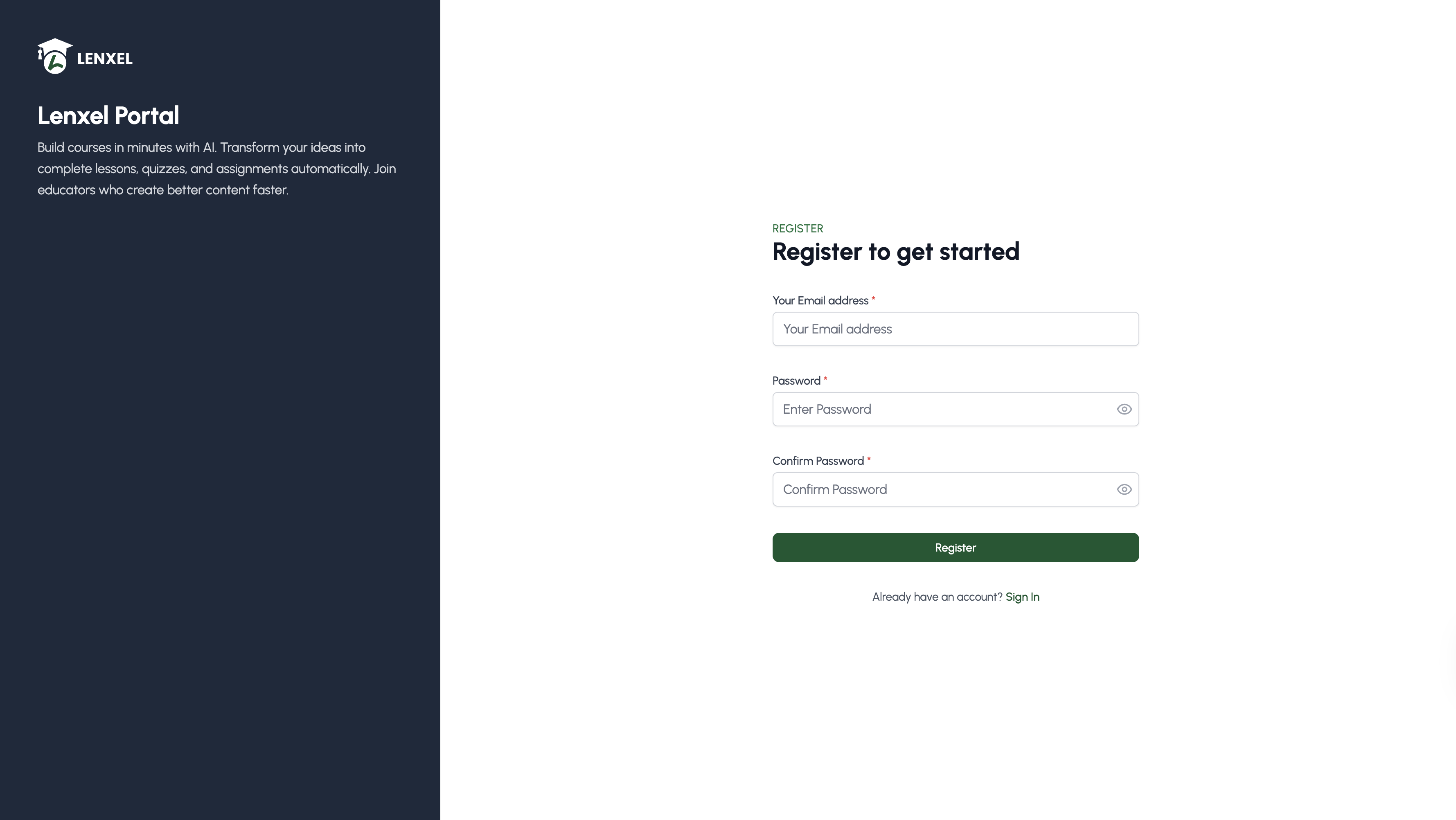 Lenxel AI Portal Signup Page